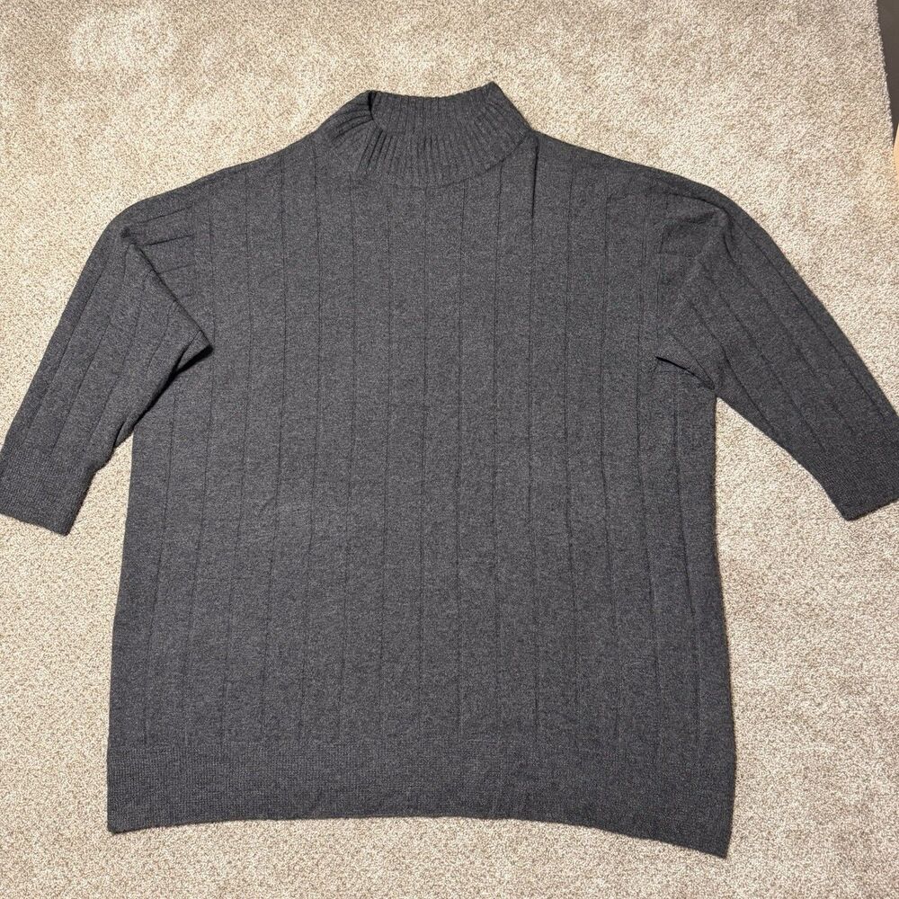 Italian Cashmere Turtleneck Vertical Wide Rib Knit Sweater By Eileen Fisher 2X
